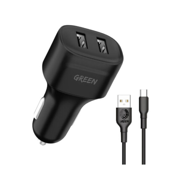 GREEN LION COMPACT CARCHARGER ( Dual Port Fast Charger) 12W WITH 1.2m TYP-C CABLE