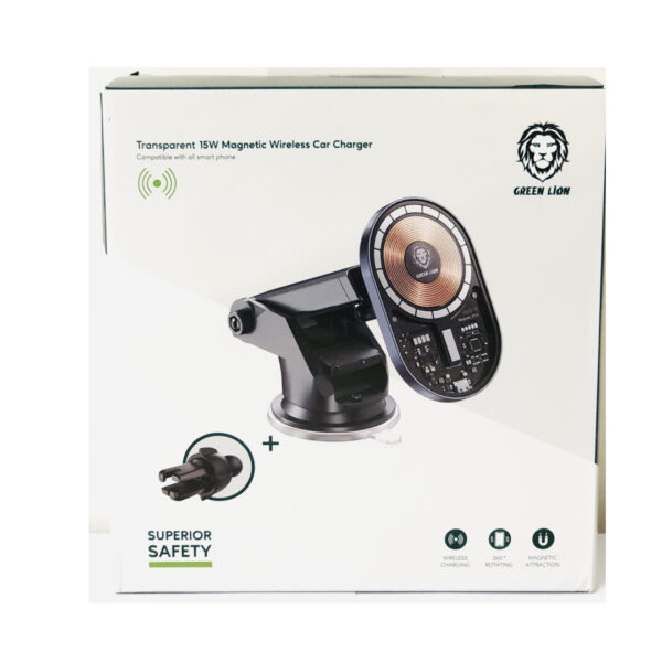 GREEN LION TRANSPARENT 15W MAGNETIC WIRELESS CAR CHARGER