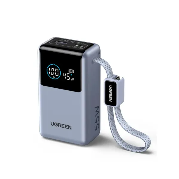 UGREEN 10000mAh 55W Nexode Pro Smart Digital Display Mini Power Bank with Build-in Type-C Cable – PB727 – 75701B